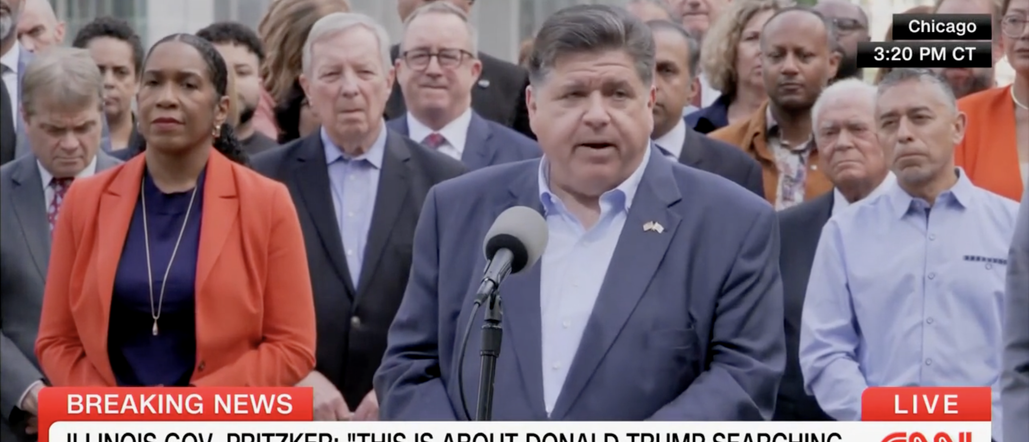 JB Pritzker at press conference discussing Trump, NG[Screenshot/CNN/"The Arena With Kasie Hunt"]